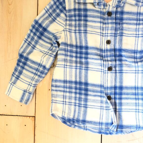 Cat & Jack NWT Toddler Boy Blue White Plaid Flannel Button Down Shirt 2T - Picture 3 of 6